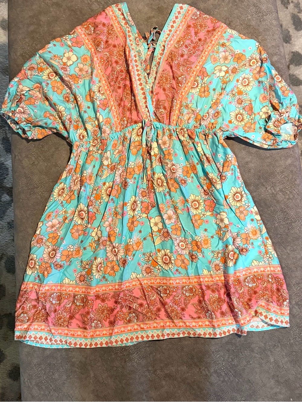 SHEIN Curve Pink & Aqua Floral Tie-Front Tunic 1X